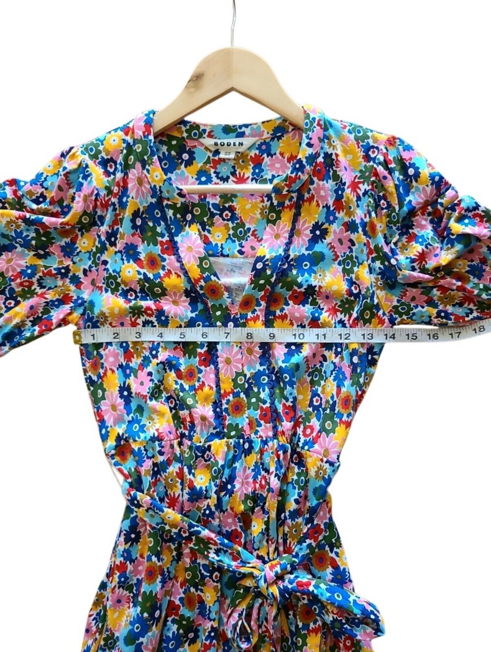 Boden Sofia Trim Jersey Midi Dress Floral Pink Multicolor Belred Waist Pockets - Picture 15 of 16